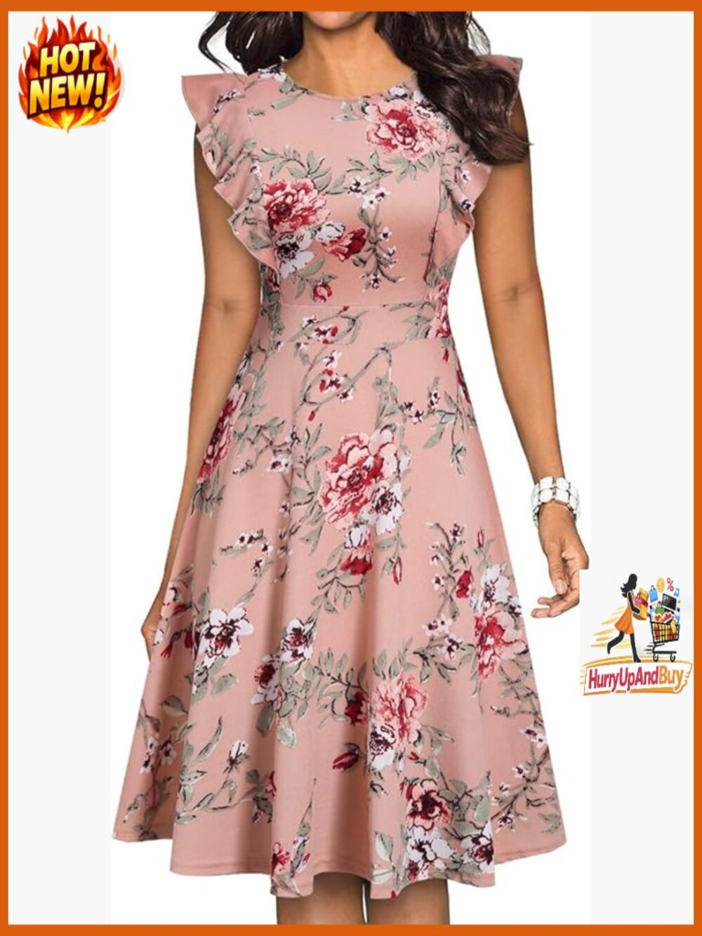 Vintage Ruffle Flared A-Line Swing Dress Elegant Cocktail Party Wear